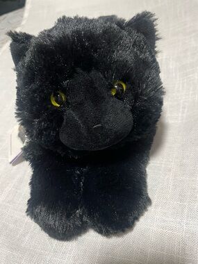 Warm Black Plush Cat Toy with Yellow Eyes